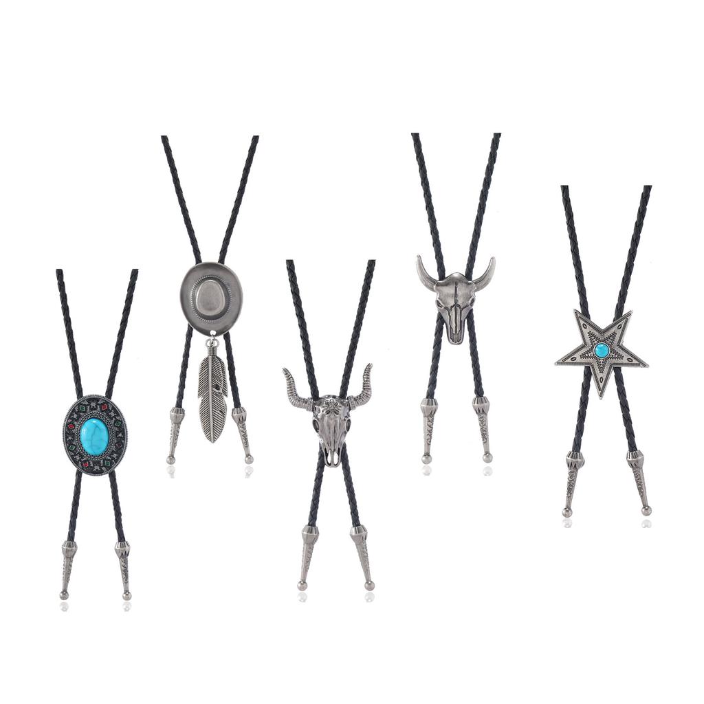 Vintage Western Cowboy Bolo Tie Horn Necktie Punk Necklace Costume Accessory Bolo Tie Western