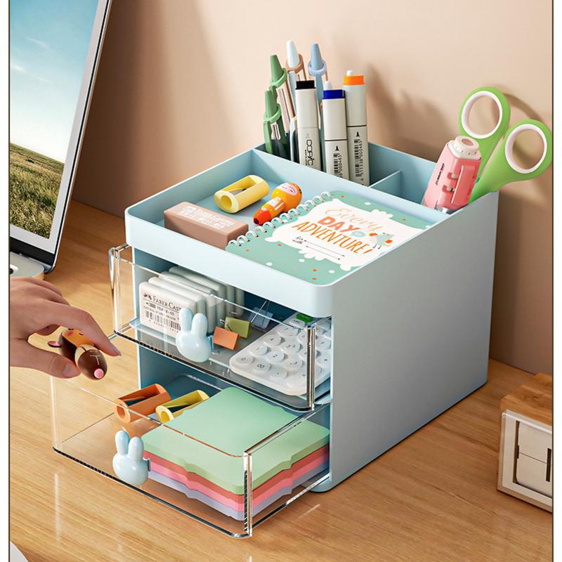 Многофункциональный настольный ящик для хранения с ящиками, органайзер для кистей для макияжа, держатель для ручек и школьных канцелярских принадлежностей