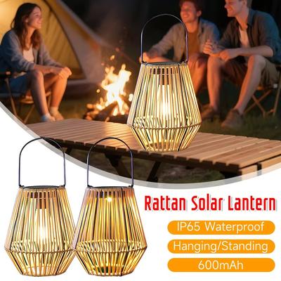 Waterproof Rattan Solar Lantern Bamboo Frame Weaving Lantern Outdoor Garden Yard