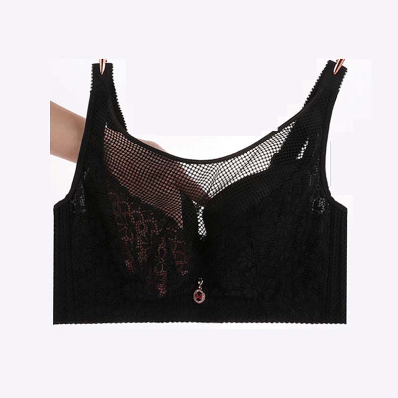 C-E Large Size Breast Thin No Steel Ring Without Sponge Gathered A Pair of Milk Underwear Women's Breathable Anti -light Full Cup Lace Lace Decoration