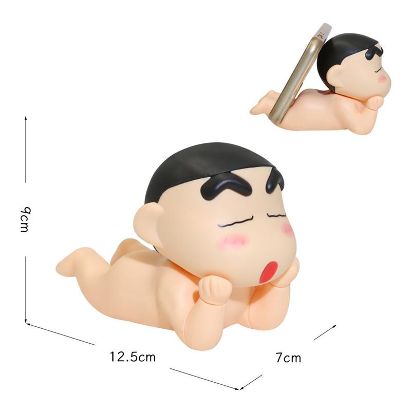 Crayon Shin-Chan Mobile Phone Kawaii Anime Desktop Ornaments Cartoon Watching Tv Phone Support Cute Doll Decorations Toy Gifts