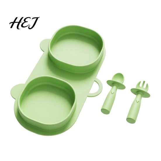 Toddler Silicone Divided Plates Baby Foldable Dinner with Fork And Spoon, Easy Storage Kids Feeding Tray Travel Essentials, Suction Set Friendly