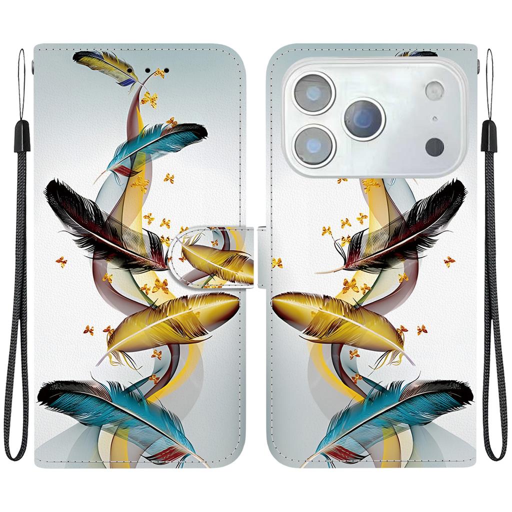 For iPhone 17 Pro Max Case Pattern Printing Anti-Drop Leather Flip Wallet Phone Cover with Lanyard