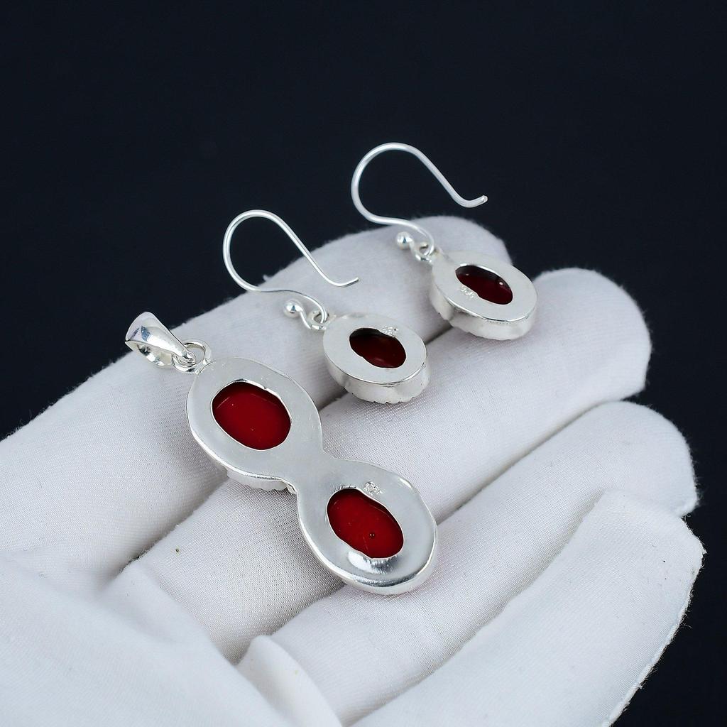 Комплект подвесок из натурального красного коралла, серьги из красного коралла, ручная работа, серебро 925 пробы, подвеска для женщин, подарок на День благодарения