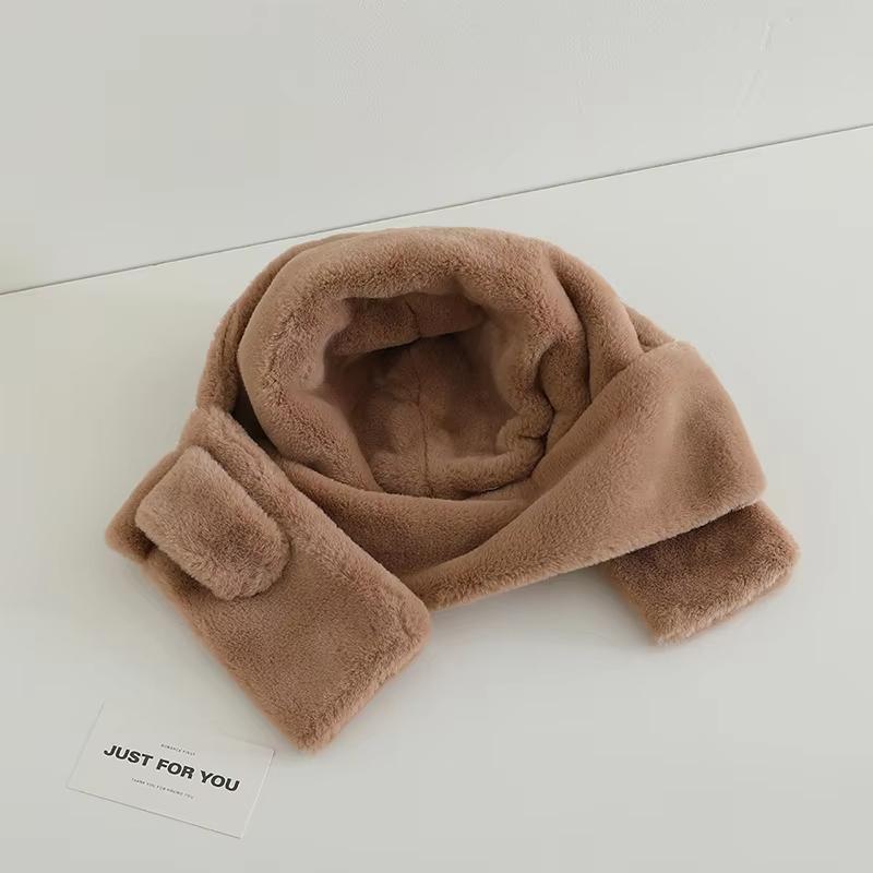 Cartoon One Piece Baby Plush Hat Scarf Winter Warm Ear Protection Cap Scarves for Kids Boy Girl Cute Bear Beanies Cap