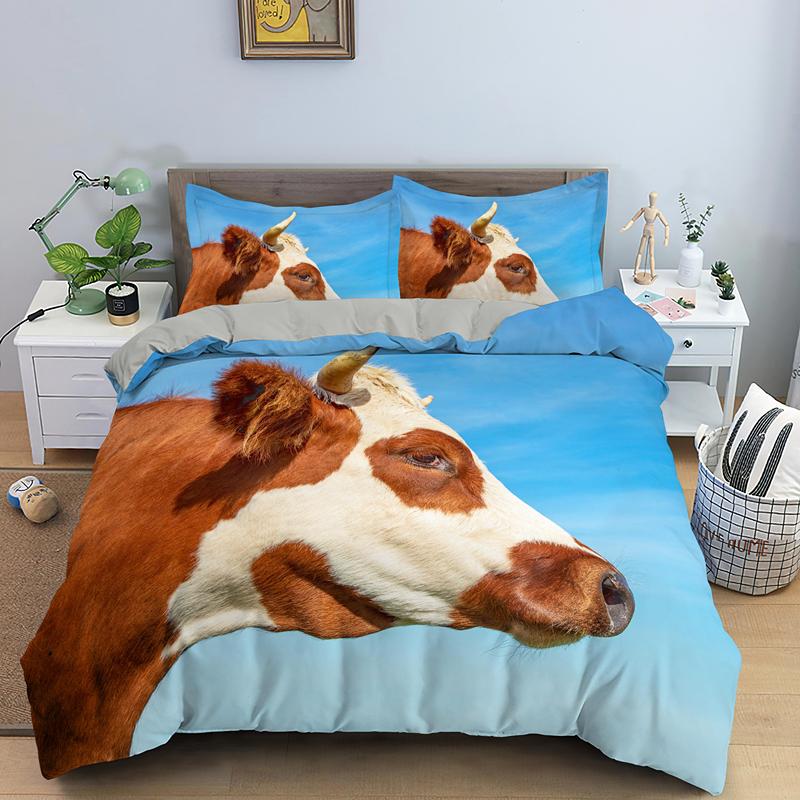 Cows Duvet Cover Set 3D Animals Black White Milk Cows King Queen Size Polyester Comforter Cover For Boys Girls Kids Bedding Set