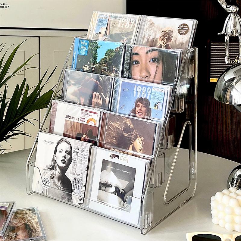 Стеллаж для CD на 5/7 ярусов, Стеллаж для демонстрации альбомов, Прозрачный стеллаж для хранения пластинок и кассет, Многофункциональный настольный стеллаж