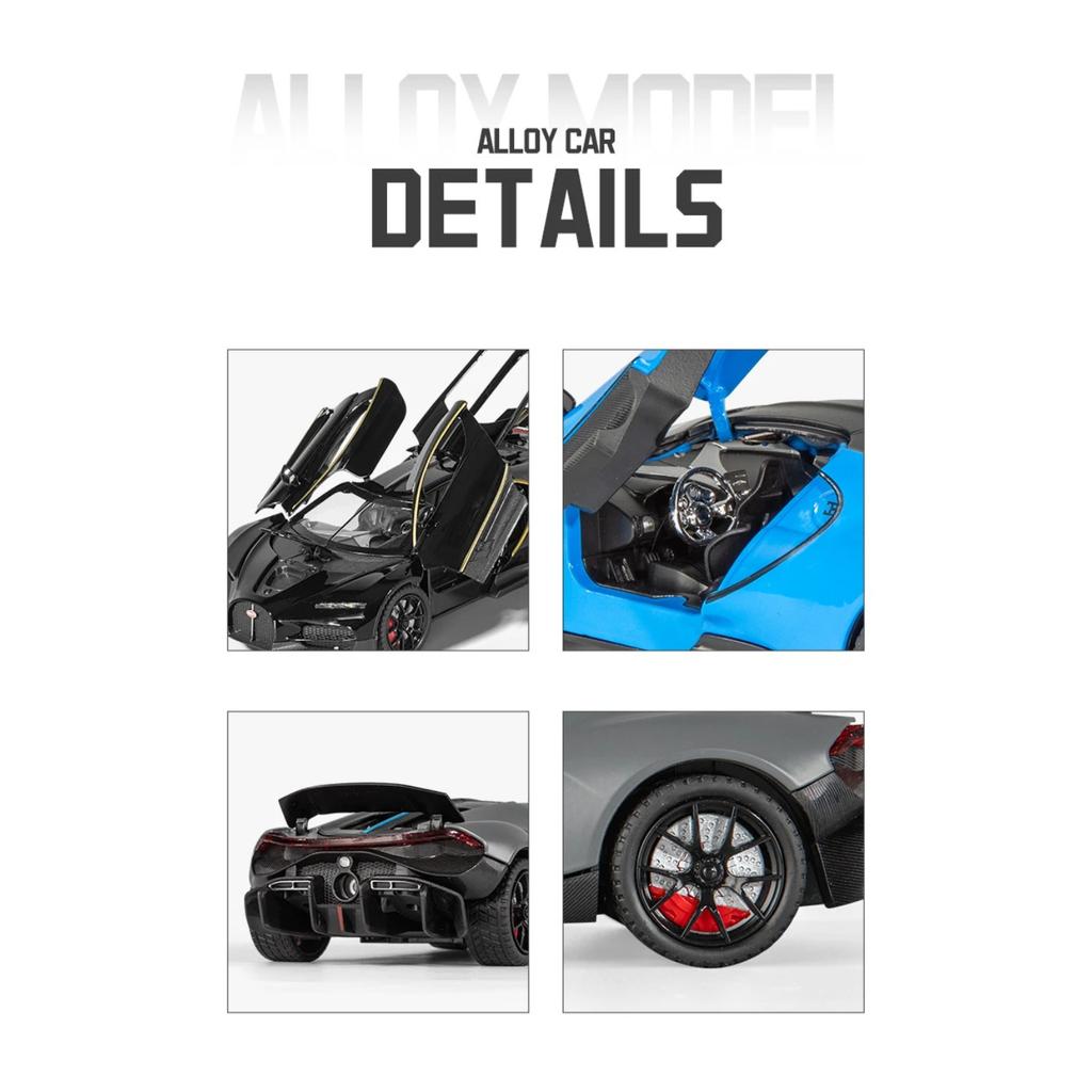 1/24 Bugatti Tourbillon С распылением Суперкар Модель из сплава Маслкар Звук и свет Оттянуть Назад Детская игрушка Коллекционные предметы Подарок на день рождения