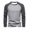 Autumn Winter Men Bottoming Top Slim Fit Patchwork O Neck Pullover Stretchy Long Sleeves
