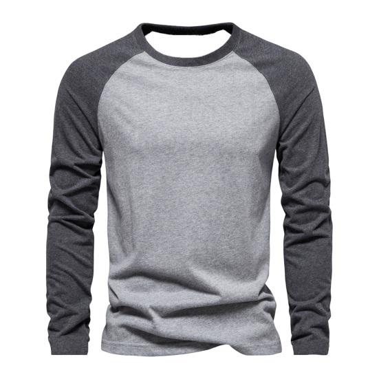 Autumn Winter Men Bottoming Top Slim Fit Patchwork O Neck Pullover Stretchy Long Sleeves