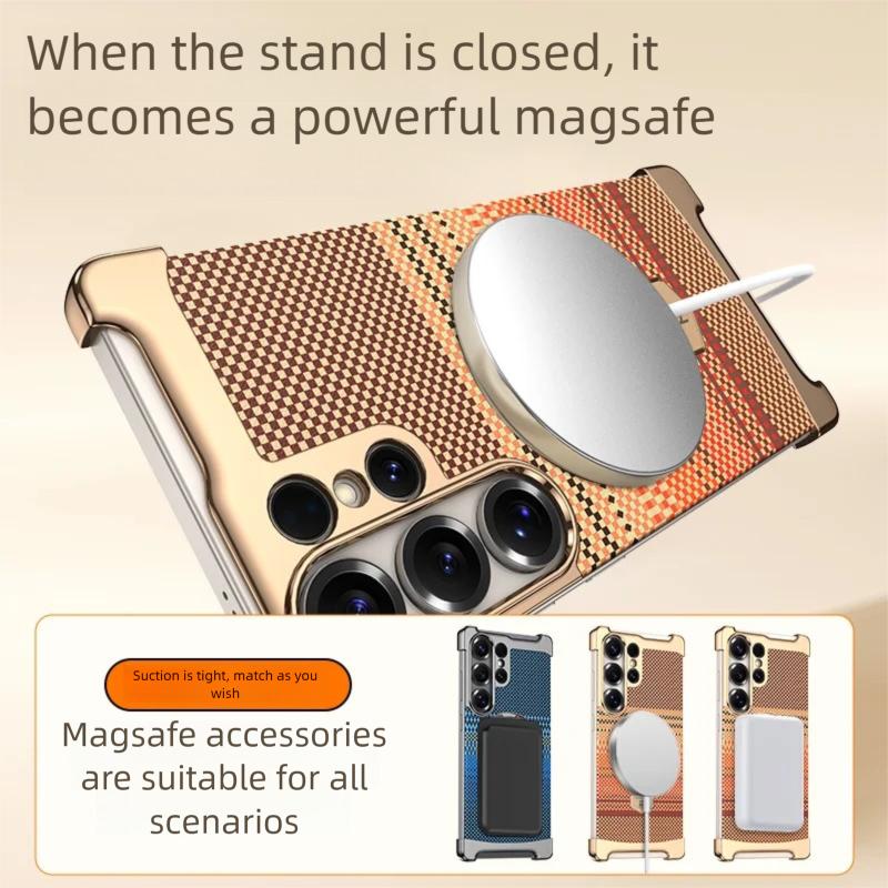 Роскошный металлический бампер-чехол для Samsung Galaxy S26 Ultra/S25 Ultra/S24 Ultra Магнитная крышка с держателем-кольцом 360° Безрамочный