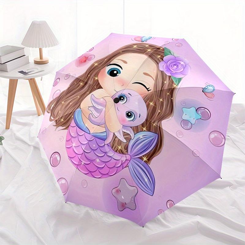 Mermaid,Fantasy Automatic Folding Umbrella Simple 8 Rib Design, Bright Cartoon Pattern, Durable Iron Frame, Suitable For Travel, Outdoor, B