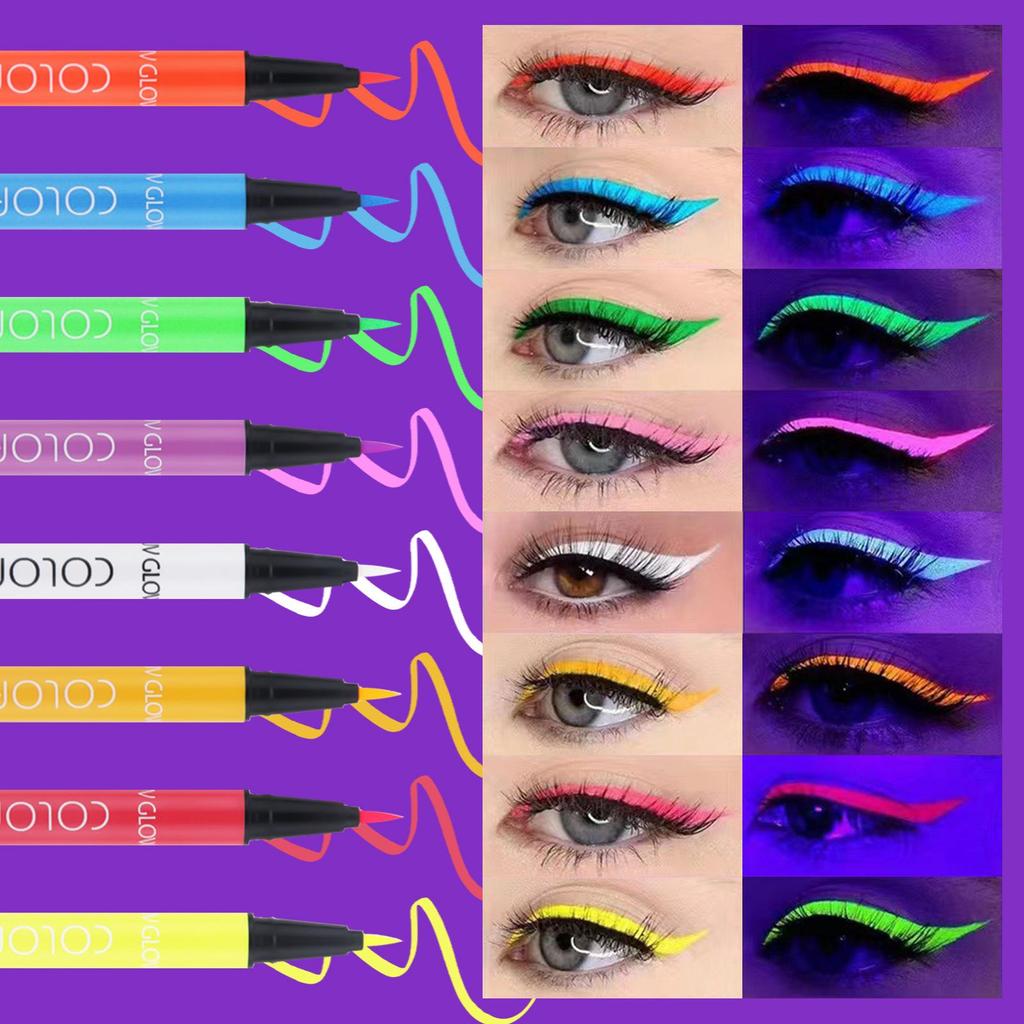 Набор из 8 неоновых флуоресцентных подводок для глаз: Водонепроницаемая, Влагостойкая, Быстросохнущая Матовая Краска для Тела, Набор Светящихся в Темноте.