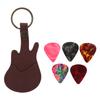 Pick Holder Guitar Shaped Key Ring Design Leather Pick Case with 5 Picks for Bass Ukulele