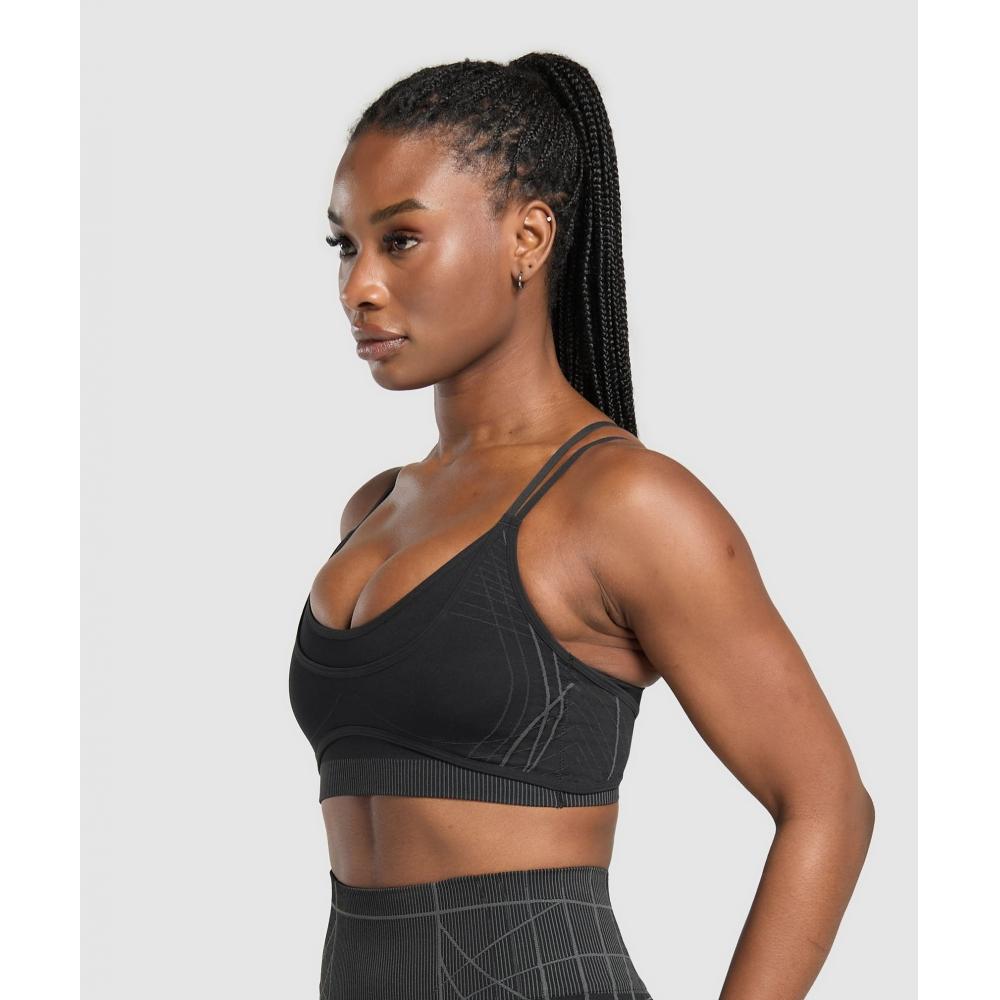 Gymshark Бесшовный спортивный бюстгальтер Apex Strappy Black Graphite Grey B3b3k Bb29
