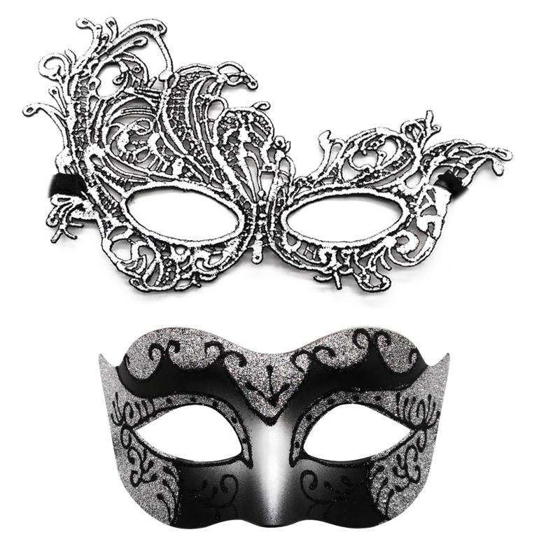 2Pcs Elegant Black Lace Masquerade Mask Set For Couples Perfect For Venetian Party Mardi Gras And Halloween Celebrations