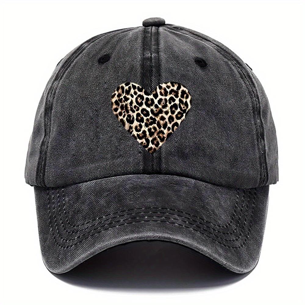 pc Leopard Heart Washed Hat Baseball Hats Adjustable Style Hats Hats with Multiple Color Options Suitable for Outdoor Sport