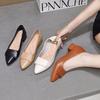 Fashion Genuine Leather Pointed Low-Heeled Women's Shoes Comfortable Work Shoes Simple Elegant Mary Janes Square Heel All-season Shoes
