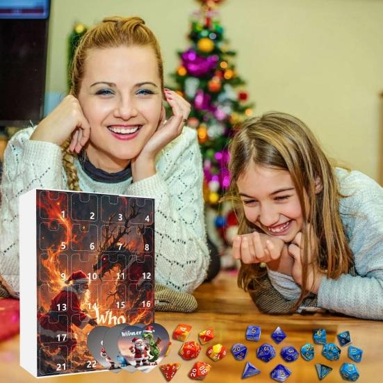 Рождественский адвент-календарь 2024, акриловые игральные кости, украшения, 24-дневный календарь обратного отсчета, набор разноцветных многогранных игральных костей