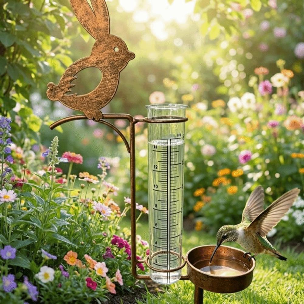 Rabbit Stake Garden Rain Gauge Removable Yard Rain Meter Bird Water Drinker Garden Decoration