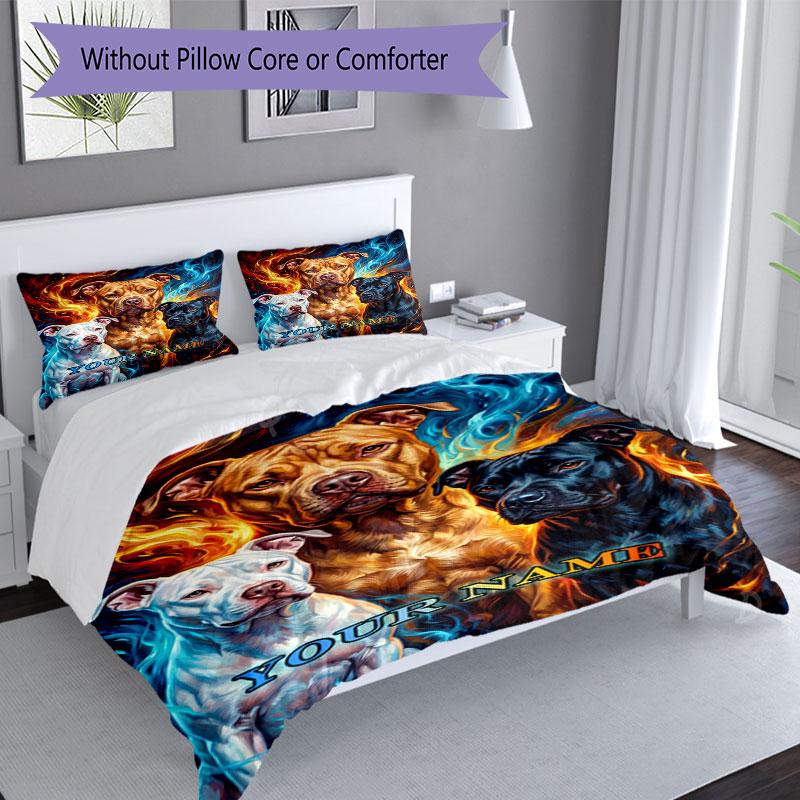 3PC Custom Name Dogs Art Bedding Set Printed Bedding Set Duvet Cover Closure Includes 1 Duvet Cover & 2 Pillowcases for All Seasons Bedroom