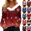 Women's T Shirt Tee Christmas Shirt Long Sleeve Party Christmas Fleece Collar V Neck  Top