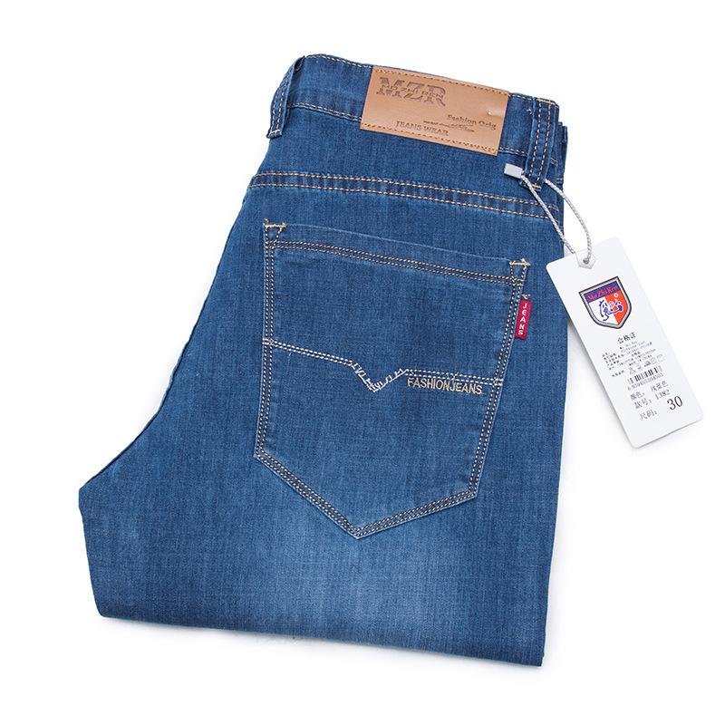 Летние мужские джинсы, прямые свободные брюки больших размеров, мужские брюки, эластичные брюки