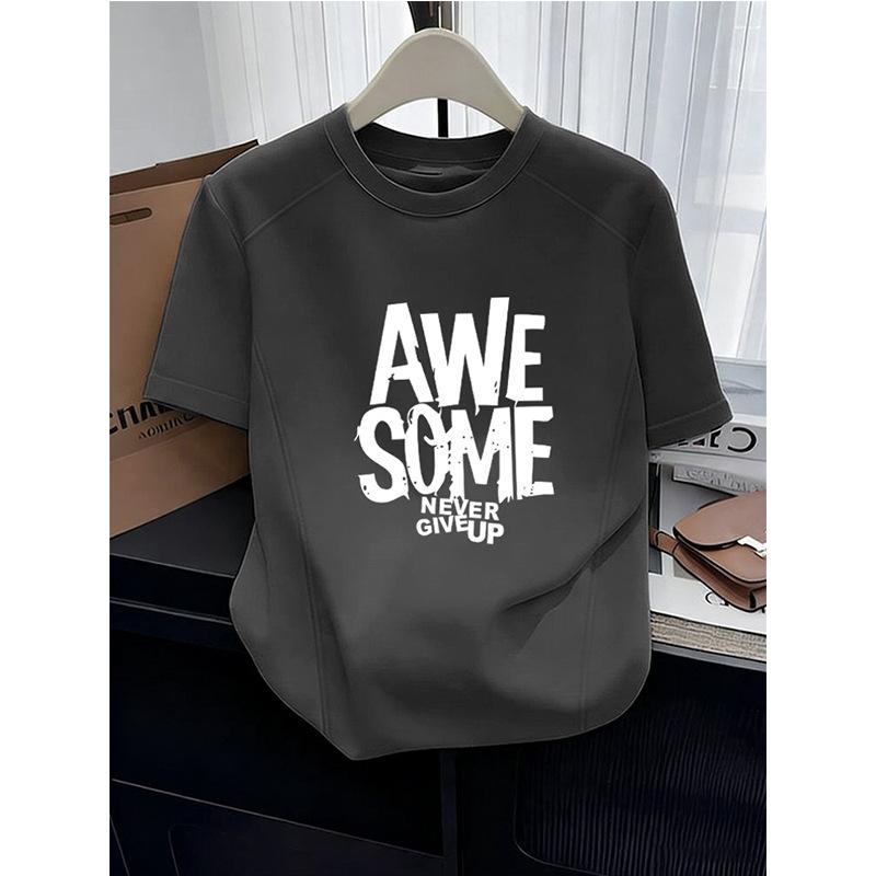 New line front shoulder cotton short-sleeved t-shirt women's slim and thin gray bottoming shirt top summer t-shirt