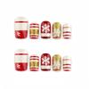 Christmas Short Square Wearable Nails Red And White Candy Cane Gold Glitter Snowflake Christmas Manicure Removable Fake Nails
