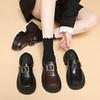 Осенние туфли-полусапожки женские ретро маленькие кожаные туфли на толстой подошве-маффин, с одной пряжкой-педалью, крутые тапочки