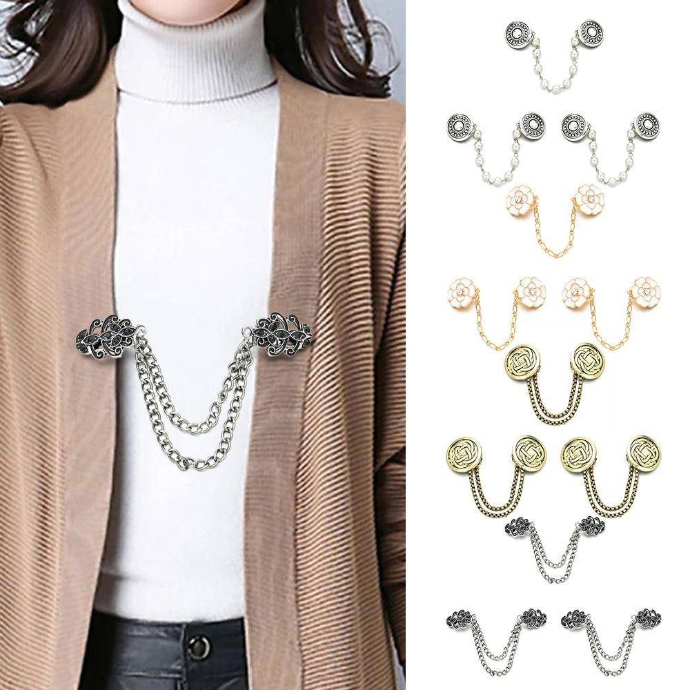 3Pcs 2023 New Cloak Brooch Vintage Flower Chain Cardigan Clip Sweater Clip Waist Clip Pointed Clip