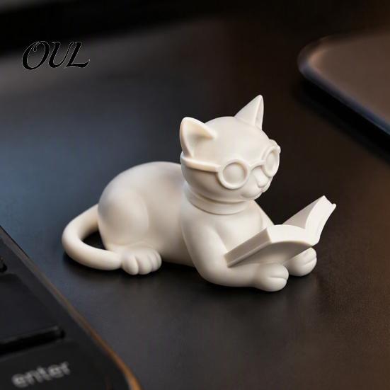 Фигурка кота, читающего книгу, 3D-печатная фигурка, Декоративная статуэтка с очками, Детская комнатная декорация, Креативное животное-настольное украшение для дома