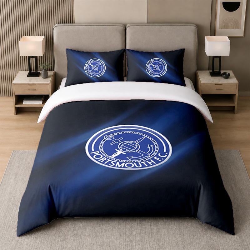 3Pcs Bedding SetPortsmouth FC Soft Bed Sheet and Two Pillowcases Home Bedroom Decor