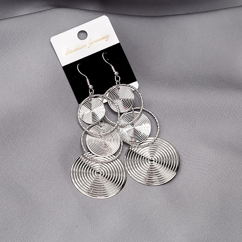 Fashion Round Star Pendant Long Tassel Earrings For Women Girls Simple Style Geometric Shaped Stud Ear Jewelry Party Gifts
