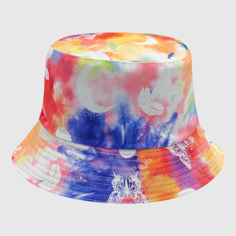 Tie Dye Fisherman Hat Uv Protection Assorted Colors Print Butterfly Cat Cap Leaf