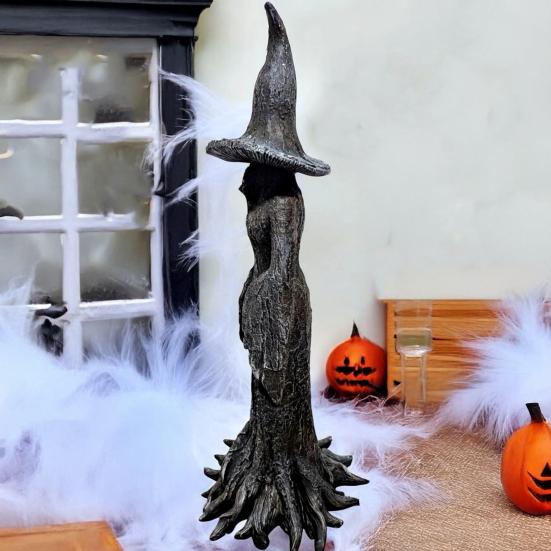 Standing Witch Statue Gothic Witch Figurine Collectible Halloween Retro Witch Sculpture for Mantel Porch Entrance Decoration