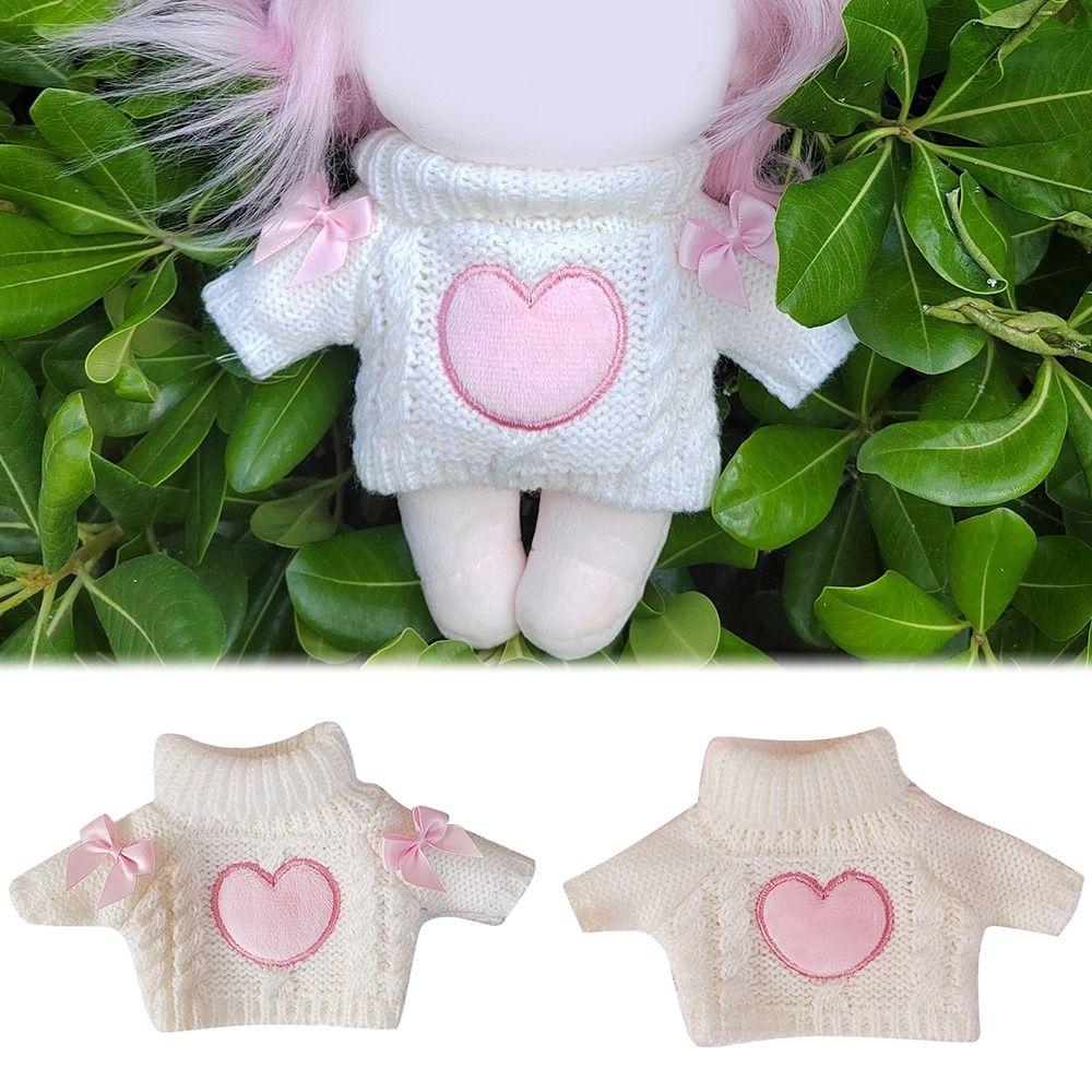 Cotton Stuffed Dolls Playing House Bowknot Knitwear Knitting Clothes Pink Heart 20cm Doll Sweater