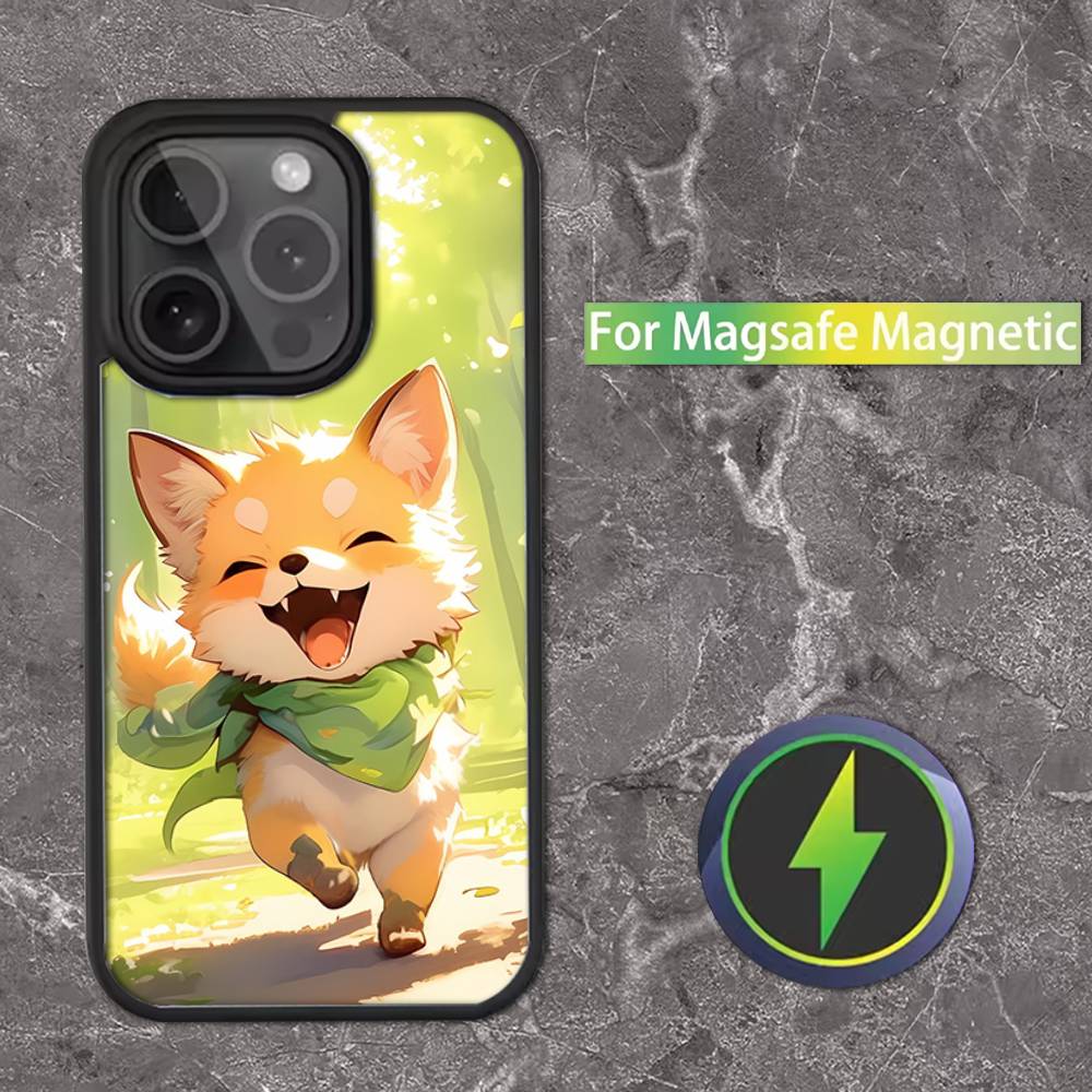 Милый лисенок Мультяшный Для iPhone 11,12,13,14,15,16,17,Pro,Max,Plus,Mini,SE4,E Чехол для телефона Магнитный Для Magsafe Беспроводной