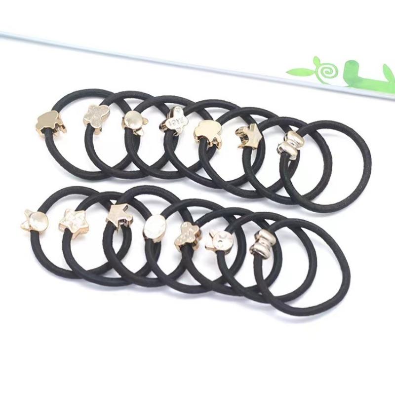 Набор корейских золотых бусин, черная эластичная резинка для волос, резинка для волос, повязка на голову, аксессуары для волос оптом