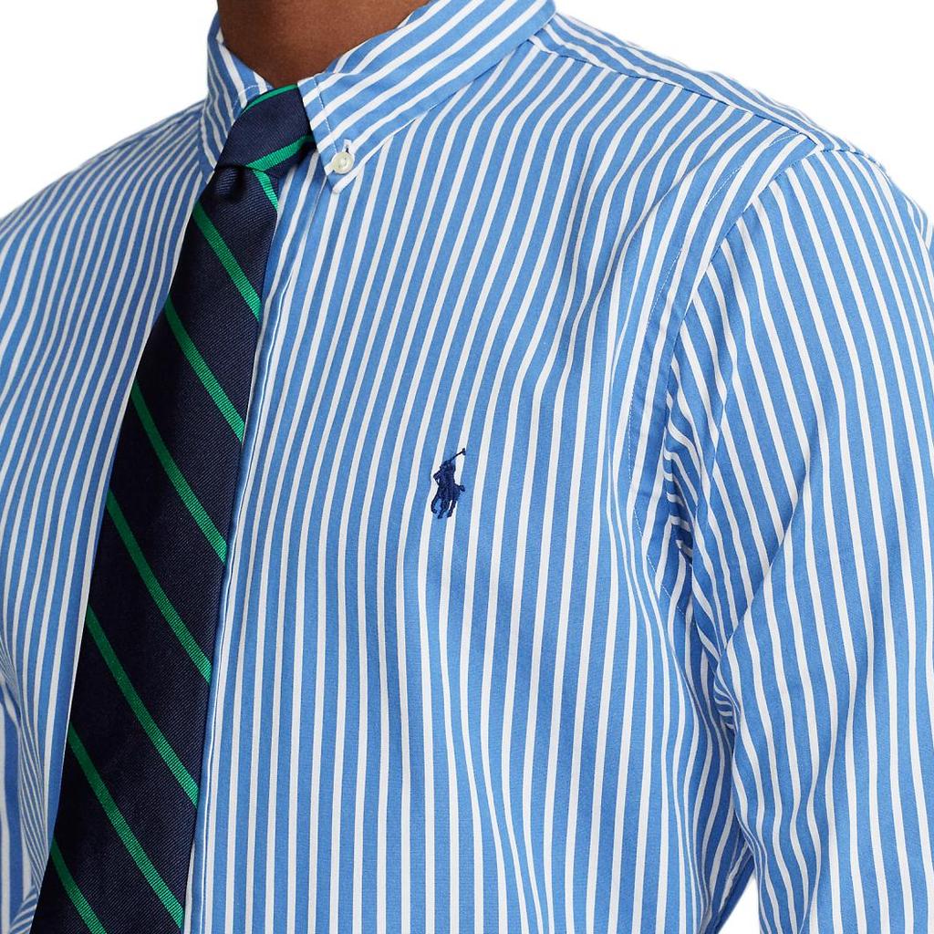 Polo Ralph Lauren Полосатая поплиновая рубашка Slim Fit с длинным рукавом Мужские рубашки Синий MNPOWOV16821246-400