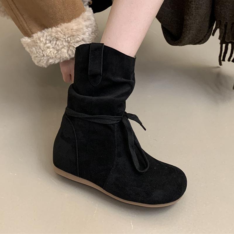 Женские ботильоны на плоской подошве на шнуровке, удобная обувь для платья, замшевые зимние сапоги для снега 2025, повседневный бренд, челси, ботильоны женские, обувь