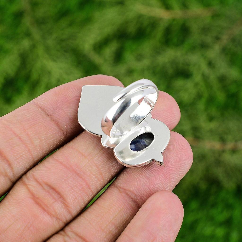 Womens Day Deal Natural Sodalite 925 Silver Promise Bird Daughter Ring Jewelry