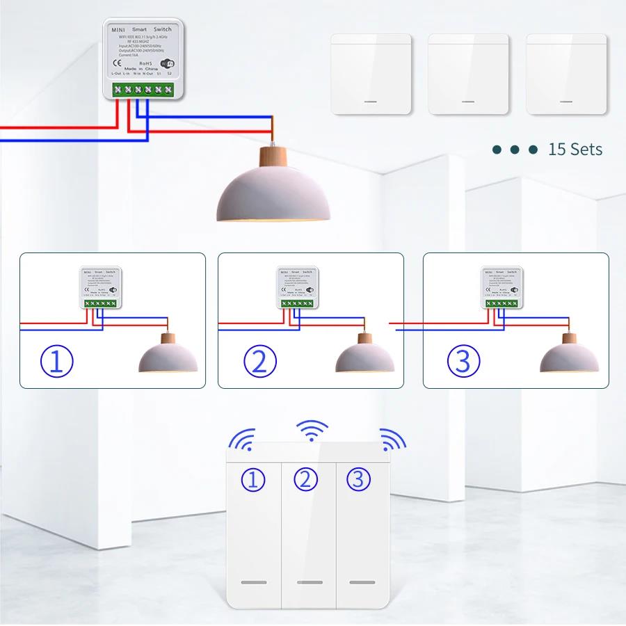 Умный переключатель Tuya WiFi 433 МГц Реле Приемник Беспроводной 1/2/3 клавиши 86 Настенная панель Переключатель Управление через приложение Работает с Alexa Google Home
