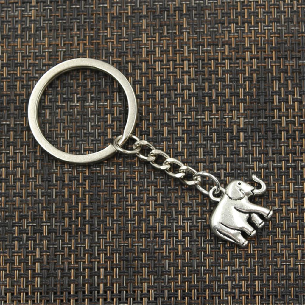 Fashion Two Sided Elephant 21x18x5mm Pendant 30mm Key Ring Metal Chain Silver Color Men Car Gift Souvenirs Keychain