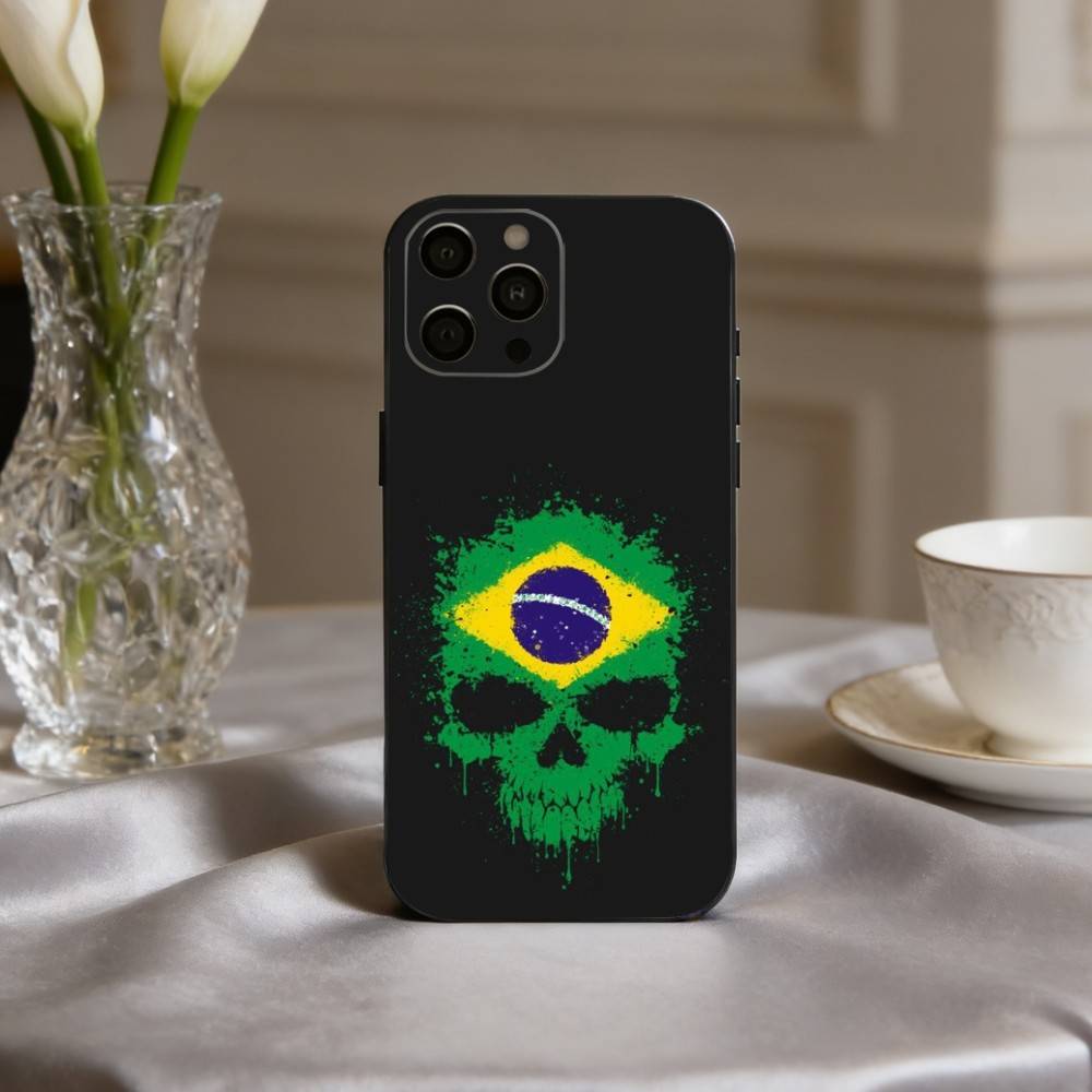 КРУТАЯ B-Бразилия-N F-Флаг-G ИСКУССТВО Чехол для телефона Для iPhone 17,16,15,14,13,12,11 Plus,Pro Max,XS,Мягкий силиконовый Черный чехол