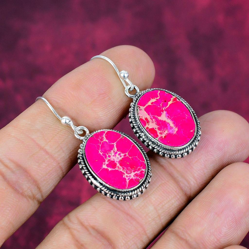 Pink Sea Sediment Earrings, 925 Solid Sterling Silver Gemstone Jewelry, Handmade Earrings, For Thanksgiving