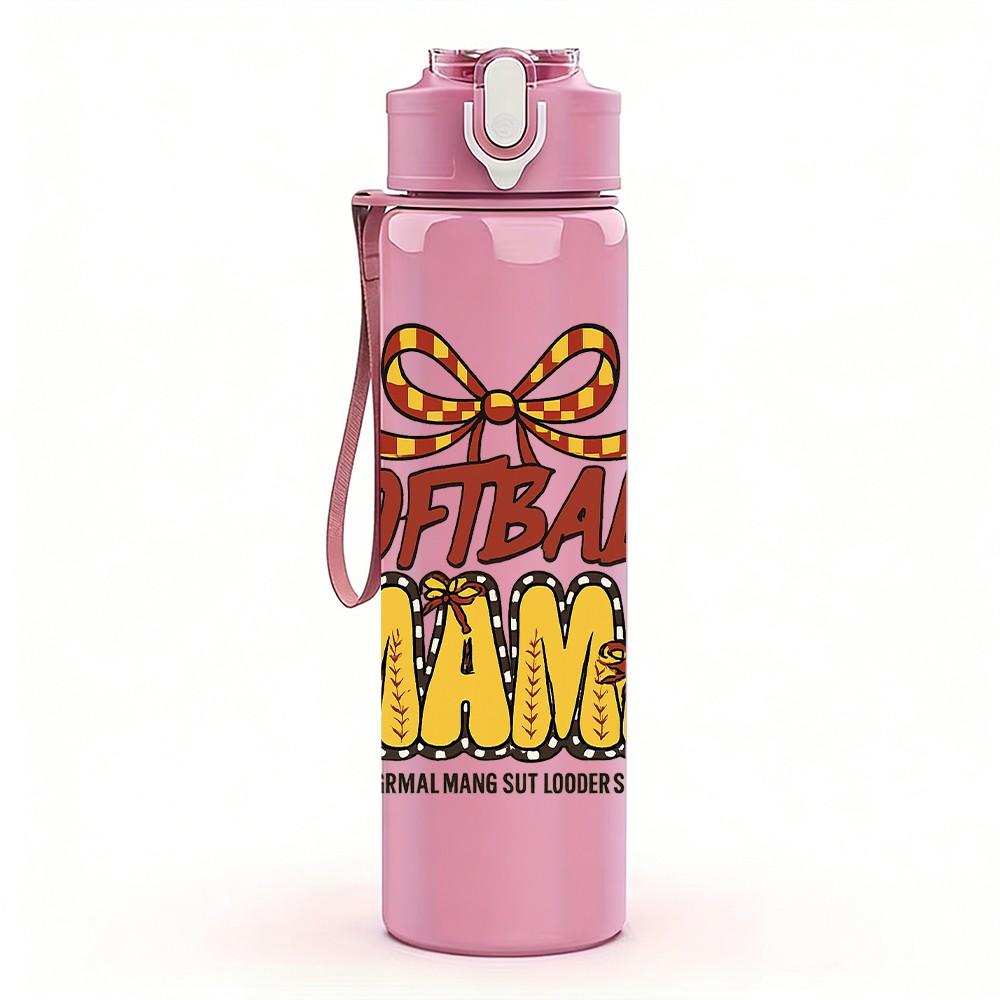 1PC Softball Mom Retro Slogan Print 750ml Color Plastic Sports Water Bottle Leakproof Flip Straw Lid Suitable for Sports Office Home Use