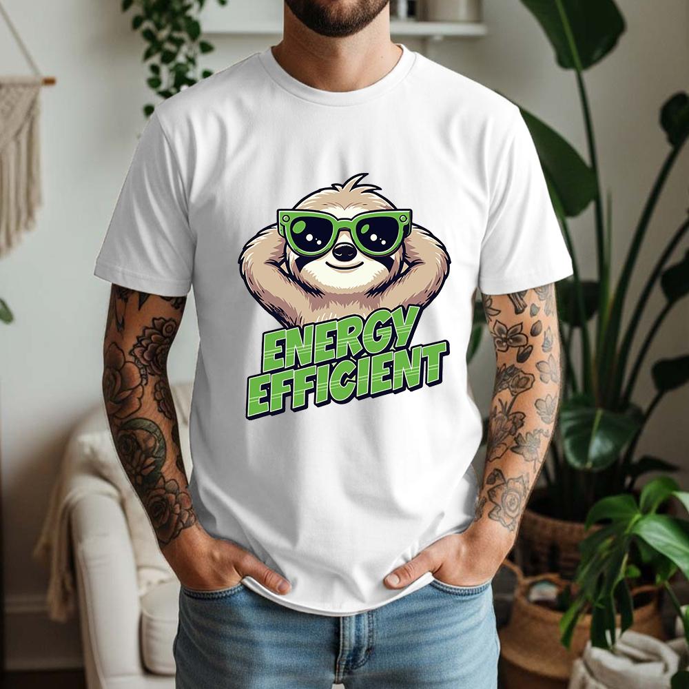 New Summer 100 Pure Cotton TShirt Energy Efficient Sloth Cartoon Style Street Cool Casual Tee Breathable Short Sleeve