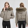 Women Hooded Faux Fur Trim Puffer Jacket Solid Color Long Sleeve Winter Coat