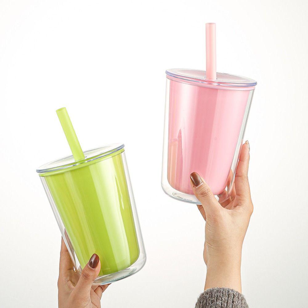 Leakproof Double-layer Straw Cup Sealed Drinking Bottle Plastic Water Bottle  Children Adult
